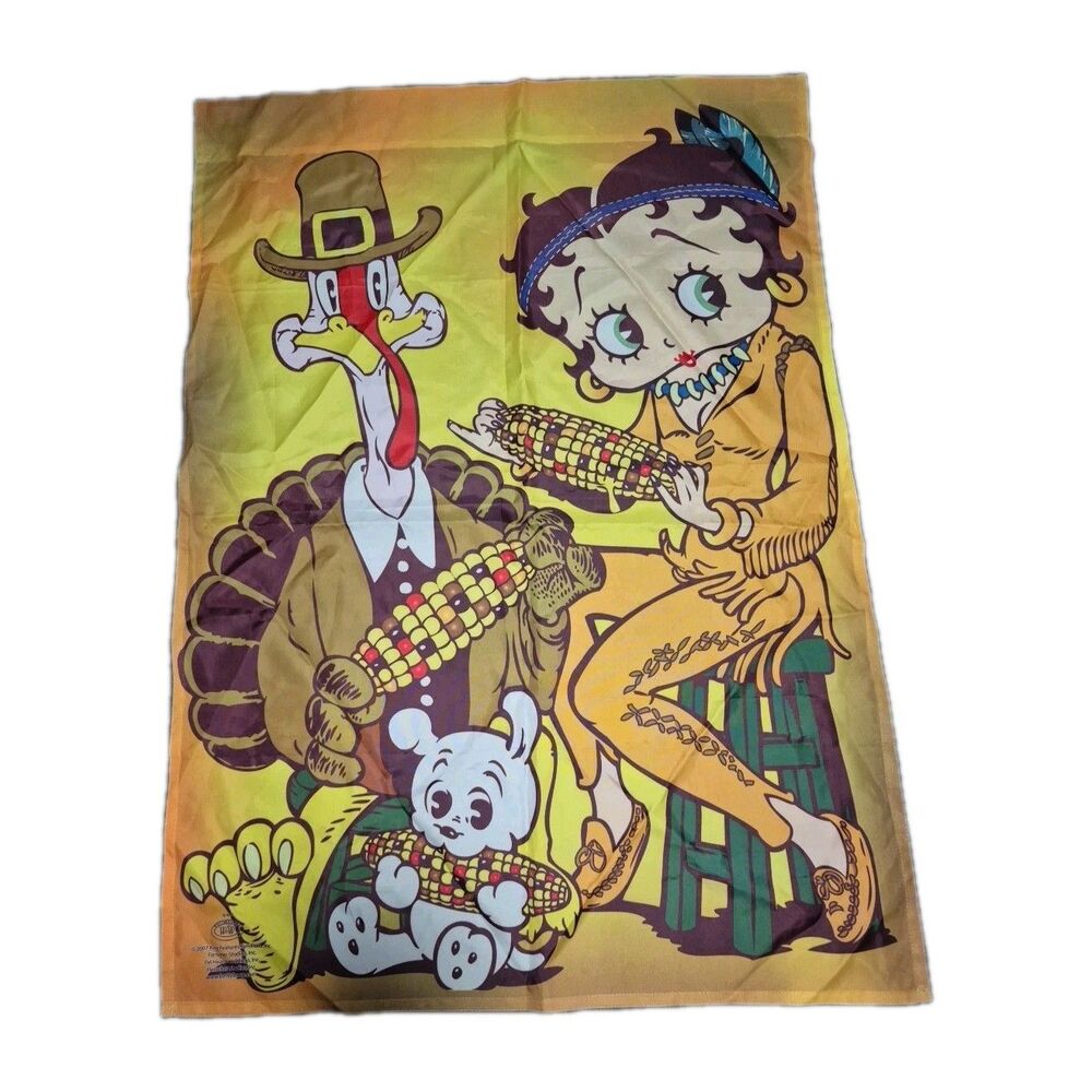 Betty Boop Thanksgiving Garden Flag Yard With Pudgy 27x39 Willabee & Ward Fall